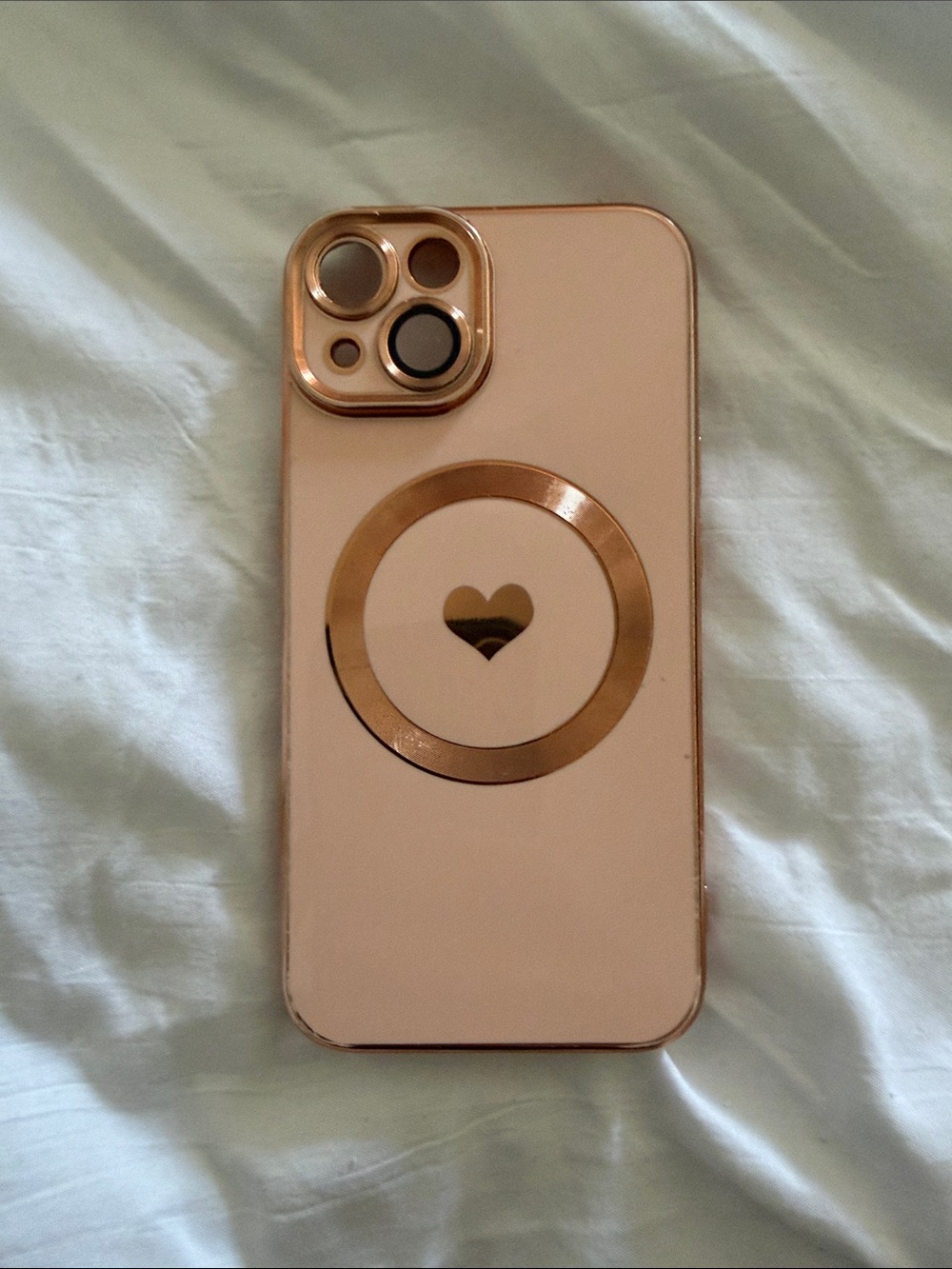 Pink and Rose Gold Heart MagSafe Compatible iPhone 14 Case